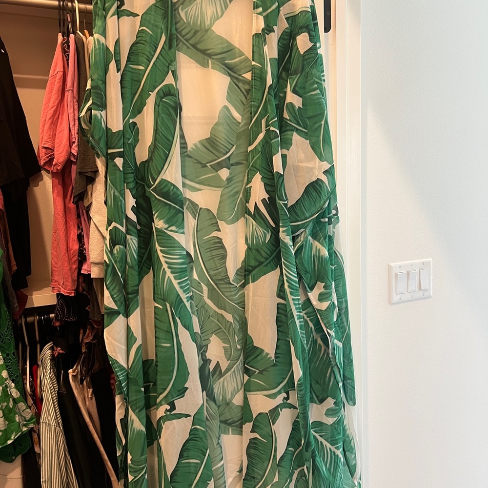 Green Leaf Print Kimono